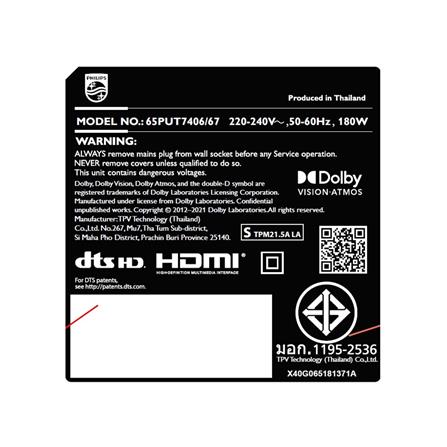 ทีวีแอลอีดี 65 นิ้ว PHILIPS (4K, LED, ANDROID TV) 65PUT7406/67_3