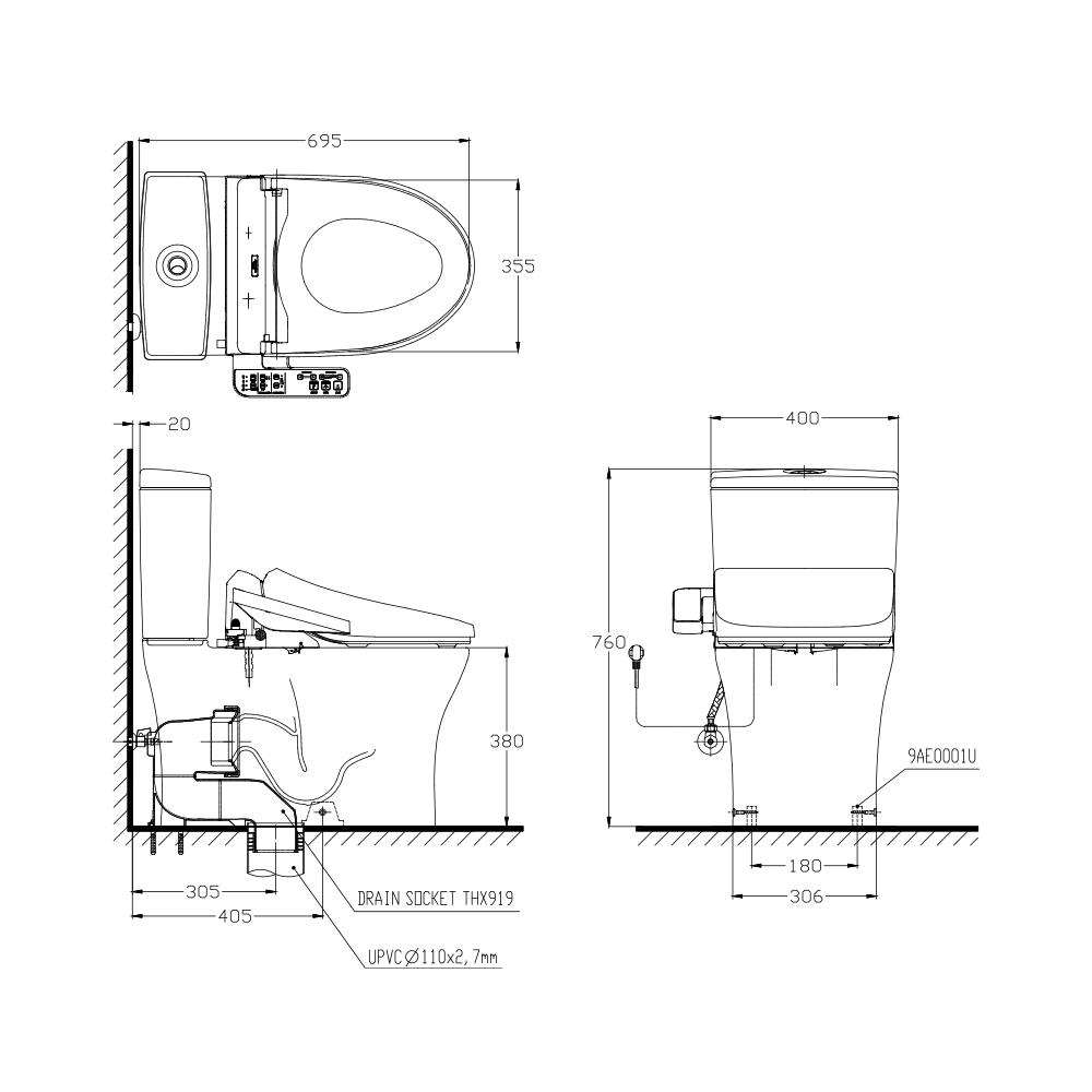 สุขภัณฑ์ 2 ชิ้น TOTO CST920UW1R 3/4.5 ลิตร