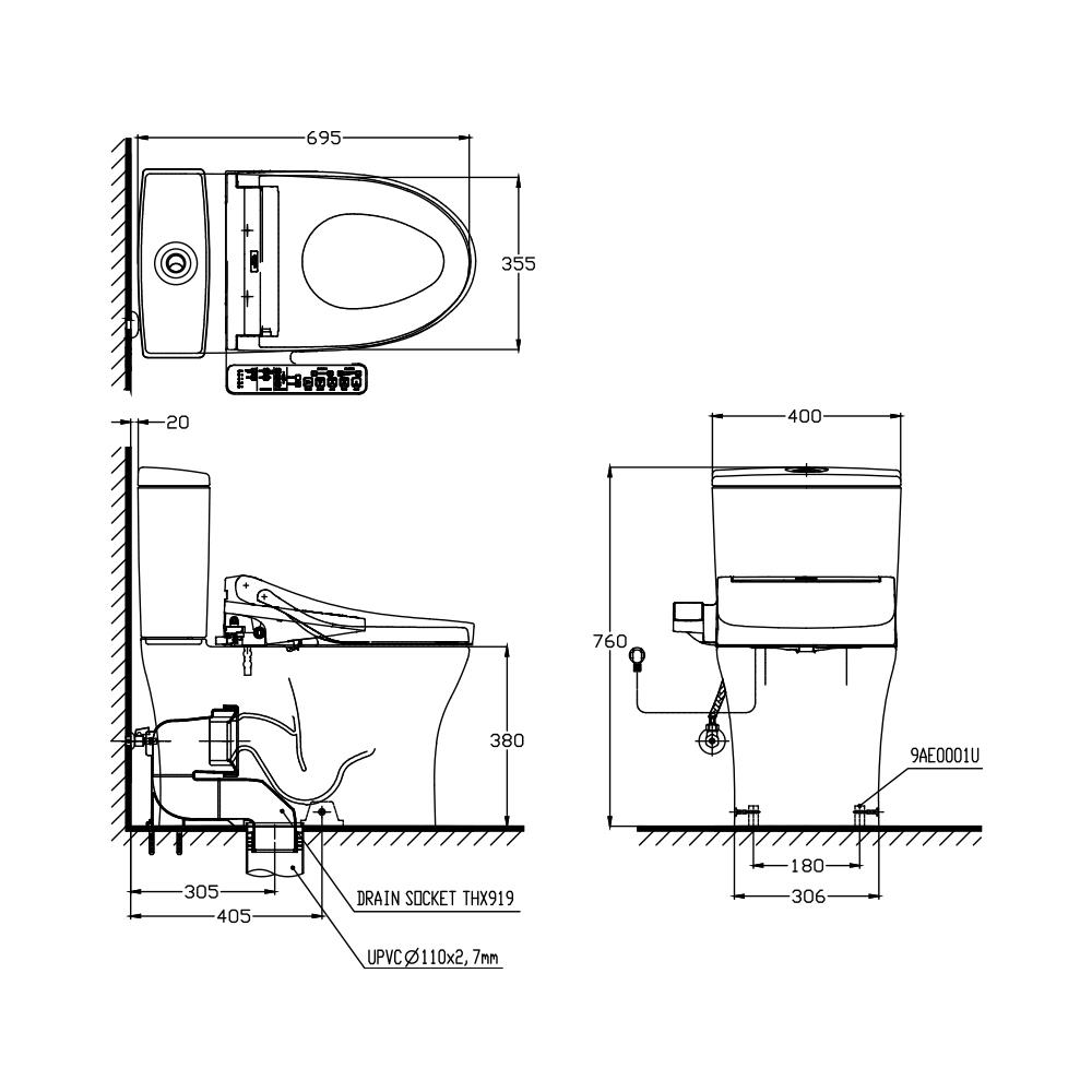 สุขภัณฑ์ 2 ชิ้น TOTO CST920UW2R 3/4.5 ลิตร
