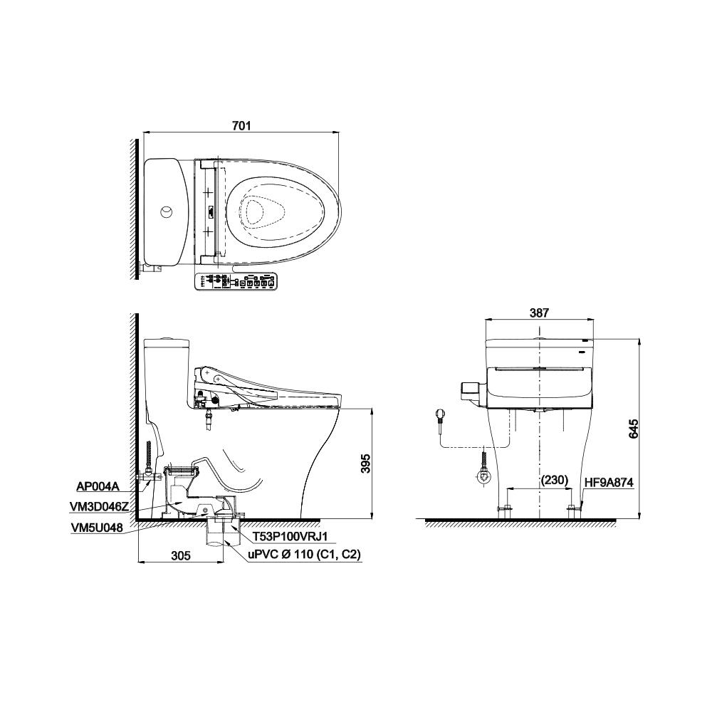 สุขภัณฑ์ 1 ชิ้น TOTO CW885UW2R 3/4.5 ลิตร