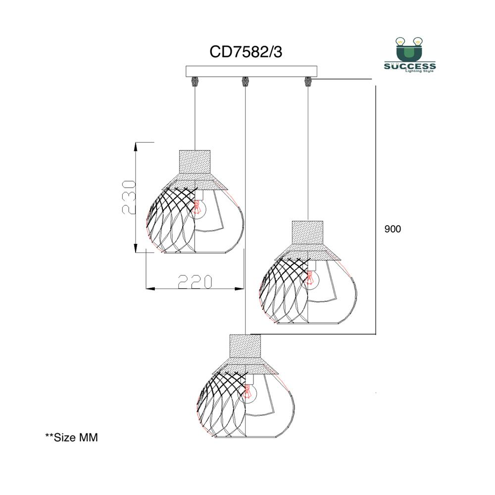 ไฟช่อ SUCCESS CD7582/3 สีน้ำตาล/ดำ 3 หัว