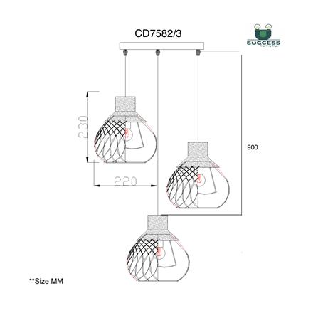 ไฟช่อ SUCCESS CD7582/3 สีน้ำตาล/ดำ 3 หัว_3