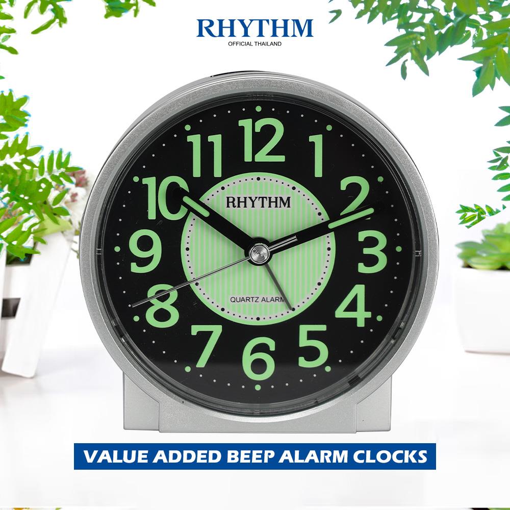 นาฬิกาตั้งโต๊ะพลาสติก RHYTHM CRE225NR19 3 นิ้ว สีเงิน