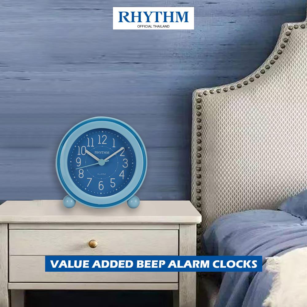 นาฬิกาตั้งโต๊ะพลาสติก RHYTHM CRE308NR04 3 นิ้ว สีฟ้า