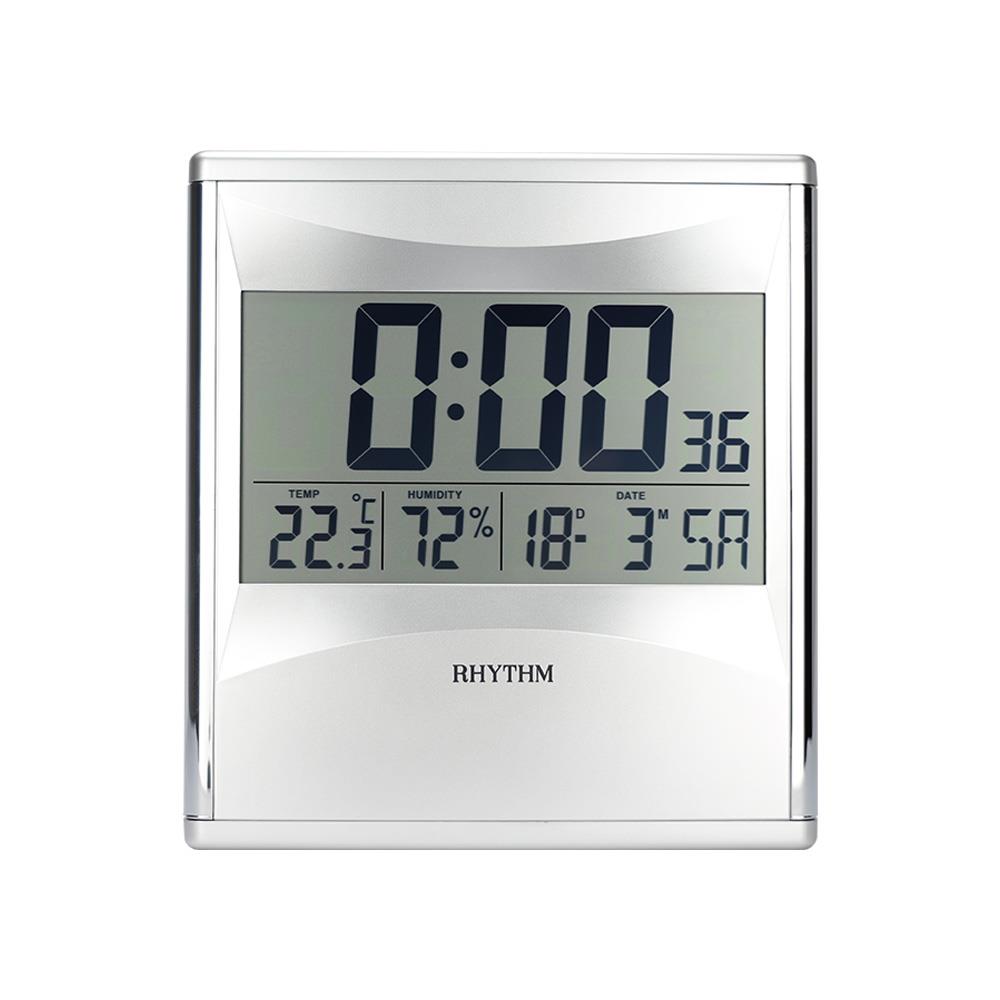 นาฬิกาตั้งโต๊ะดิจิทัล RHYTHM LCW011NR19 8X8.5 นิ้ว สีเงิน