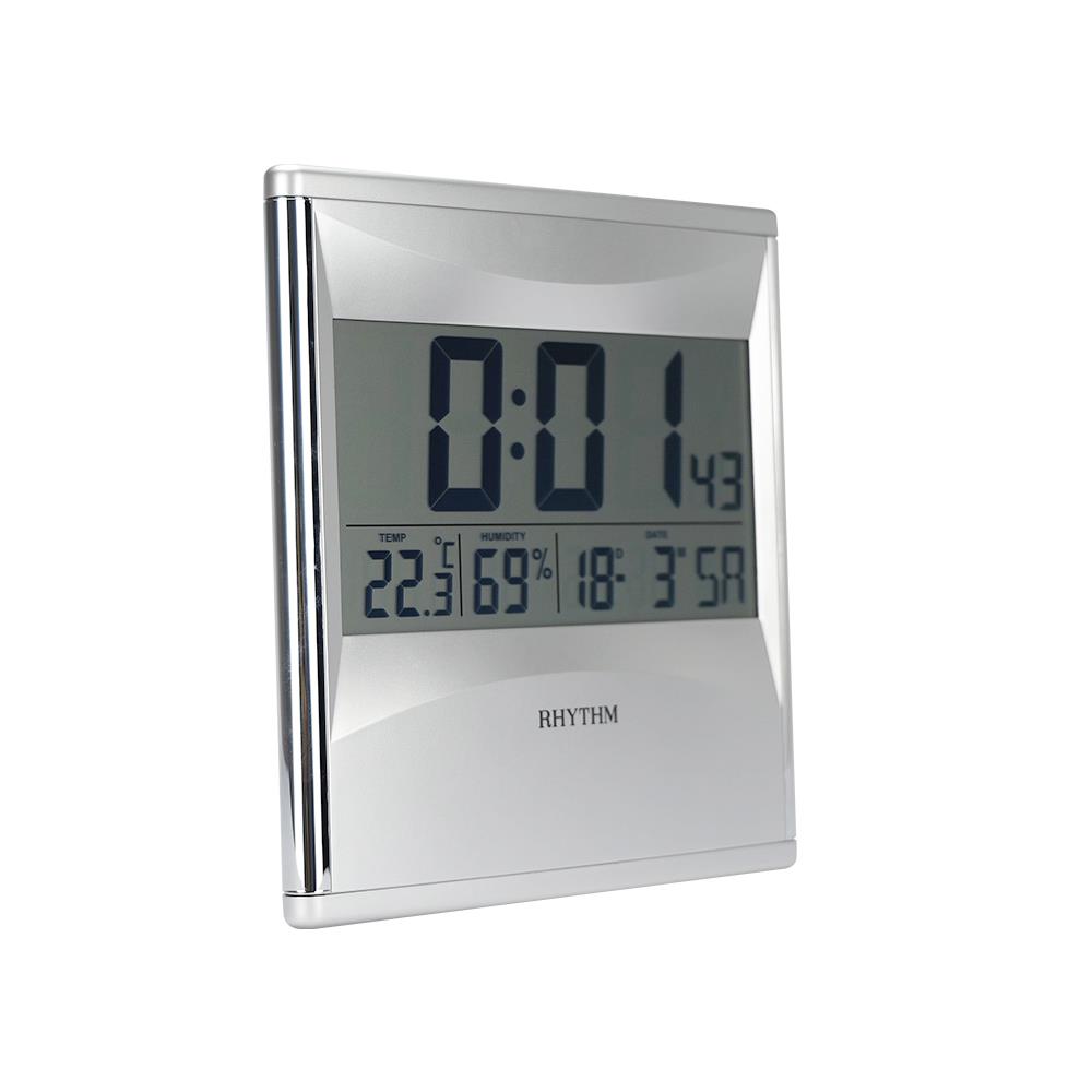 นาฬิกาตั้งโต๊ะดิจิทัล RHYTHM LCW011NR19 8X8.5 นิ้ว สีเงิน