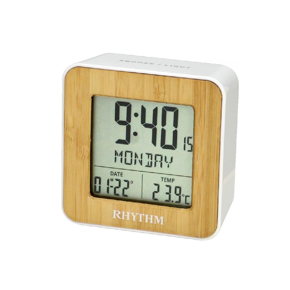 นาฬิกาตั้งโต๊ะดิจิทัล RHYTHM LCT085NR03 2.5X2.5 นิ้ว สีขาว