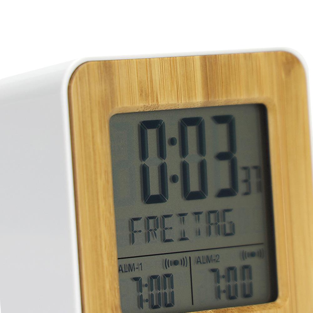 นาฬิกาตั้งโต๊ะดิจิทัล RHYTHM LCT085NR03 2.5X2.5 นิ้ว สีขาว