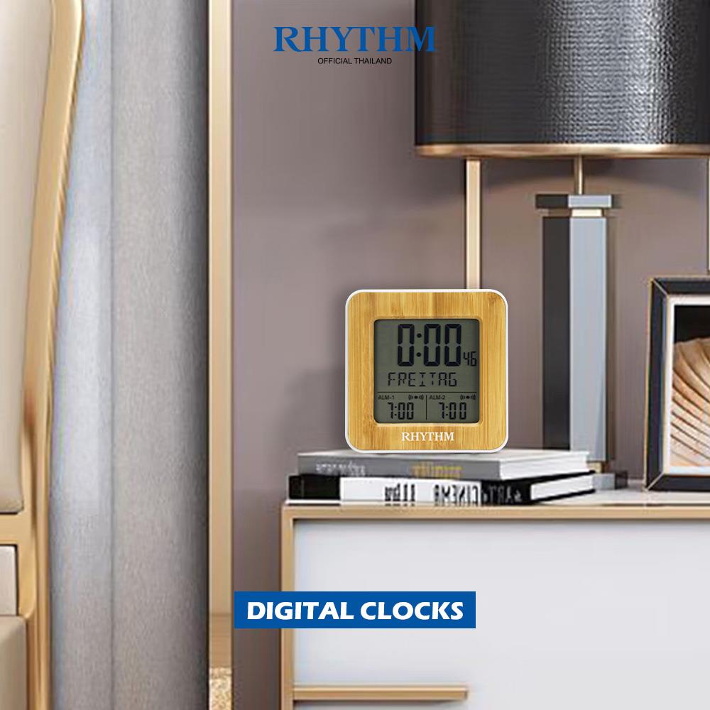 นาฬิกาตั้งโต๊ะดิจิทัล RHYTHM LCT085NR03 2.5X2.5 นิ้ว สีขาว