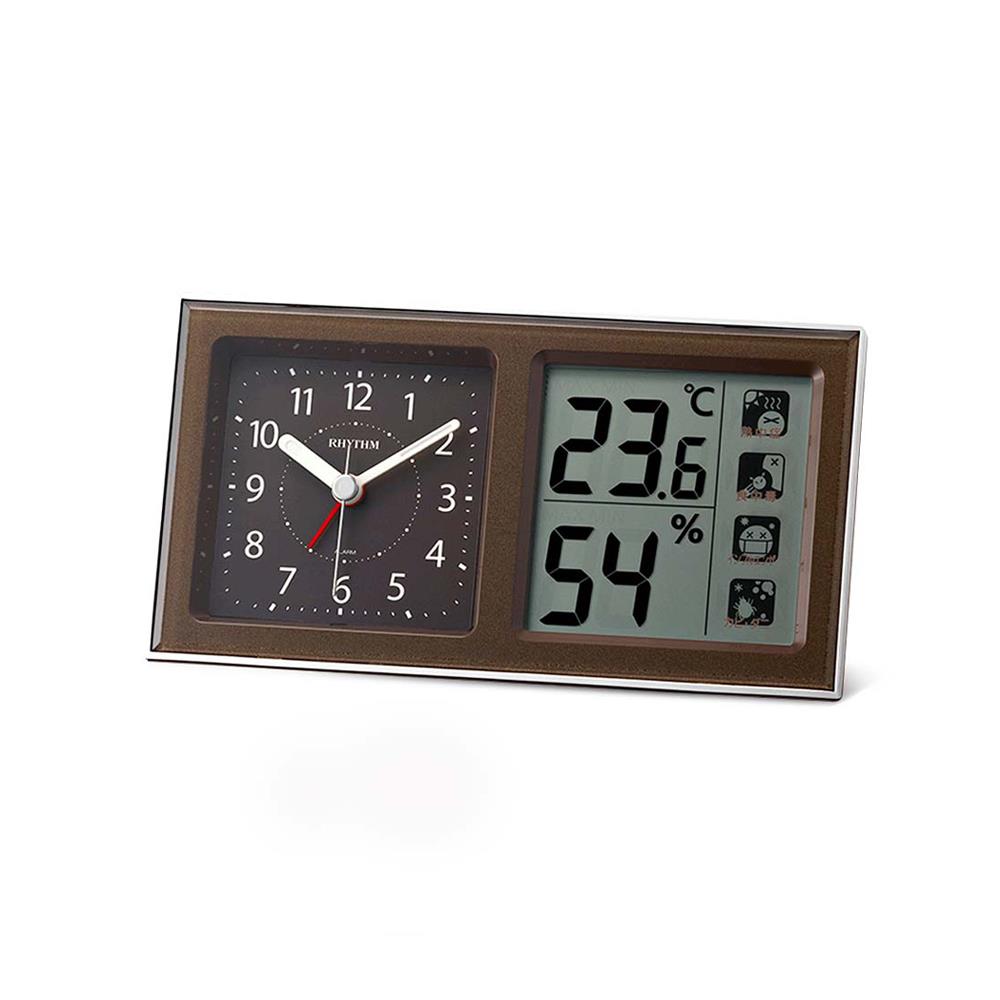 นาฬิกาตั้งโต๊ะพลาสติก RHYTHM 8RE678SR06 3X6 นิ้ว สีน้ำตาล