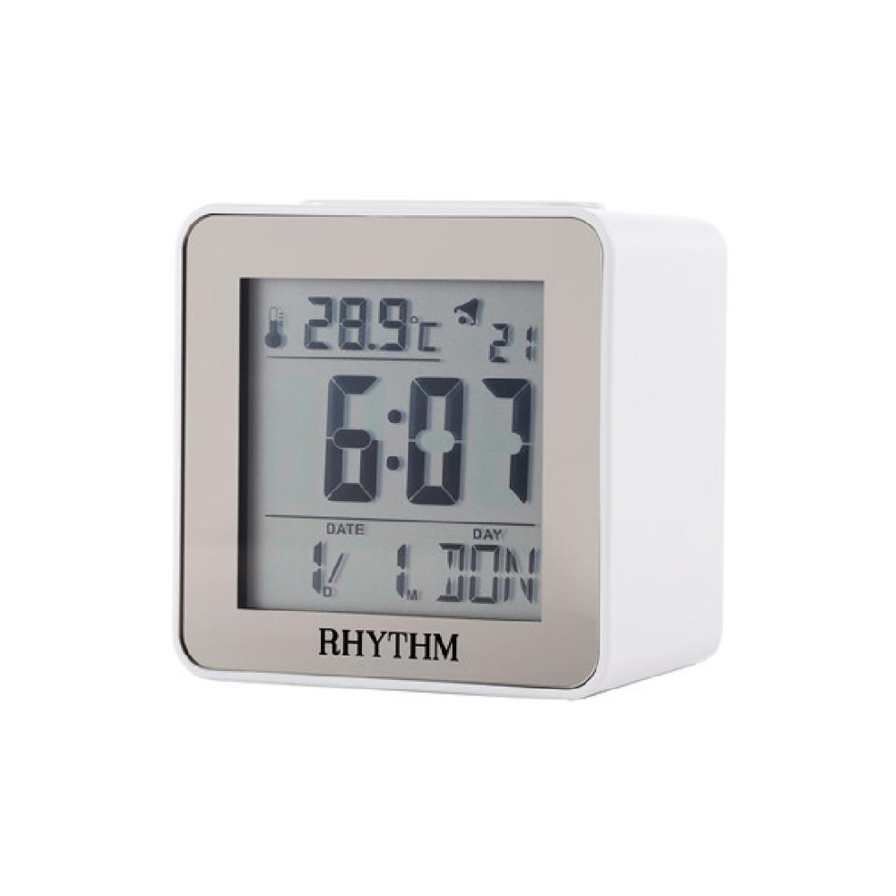 นาฬิกาตั้งโต๊ะดิจิทัล LED RHYTHM LCT076NR03 2.5X2.5 นิ้ว สีขาว