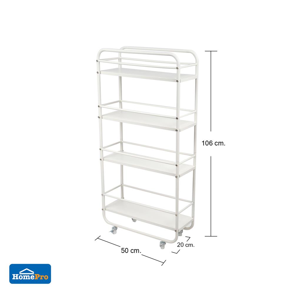 ชั้นวางของแคบ 4 ชั้น มีล้อ STACKO TIDY 50x20x106 ซม. สีขาว