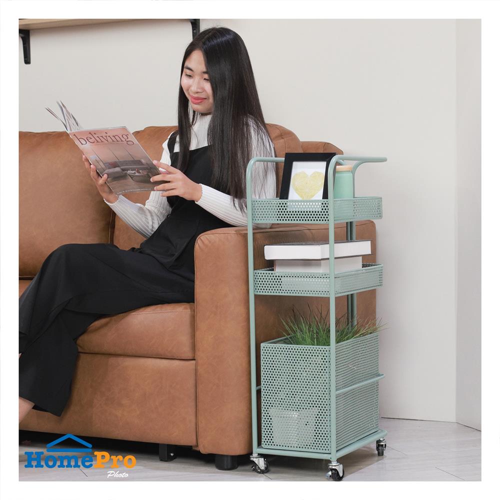 ชั้นวางของ 3 ชั้น มีล้อ STACKO GRACE 40x24x85 ซม. สีเขียว