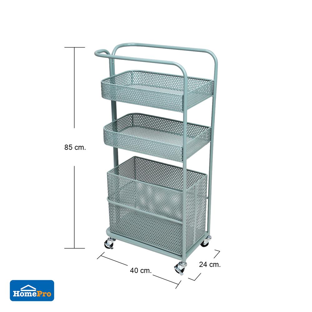 ชั้นวางของ 3 ชั้น มีล้อ STACKO GRACE 40x24x85 ซม. สีเขียว