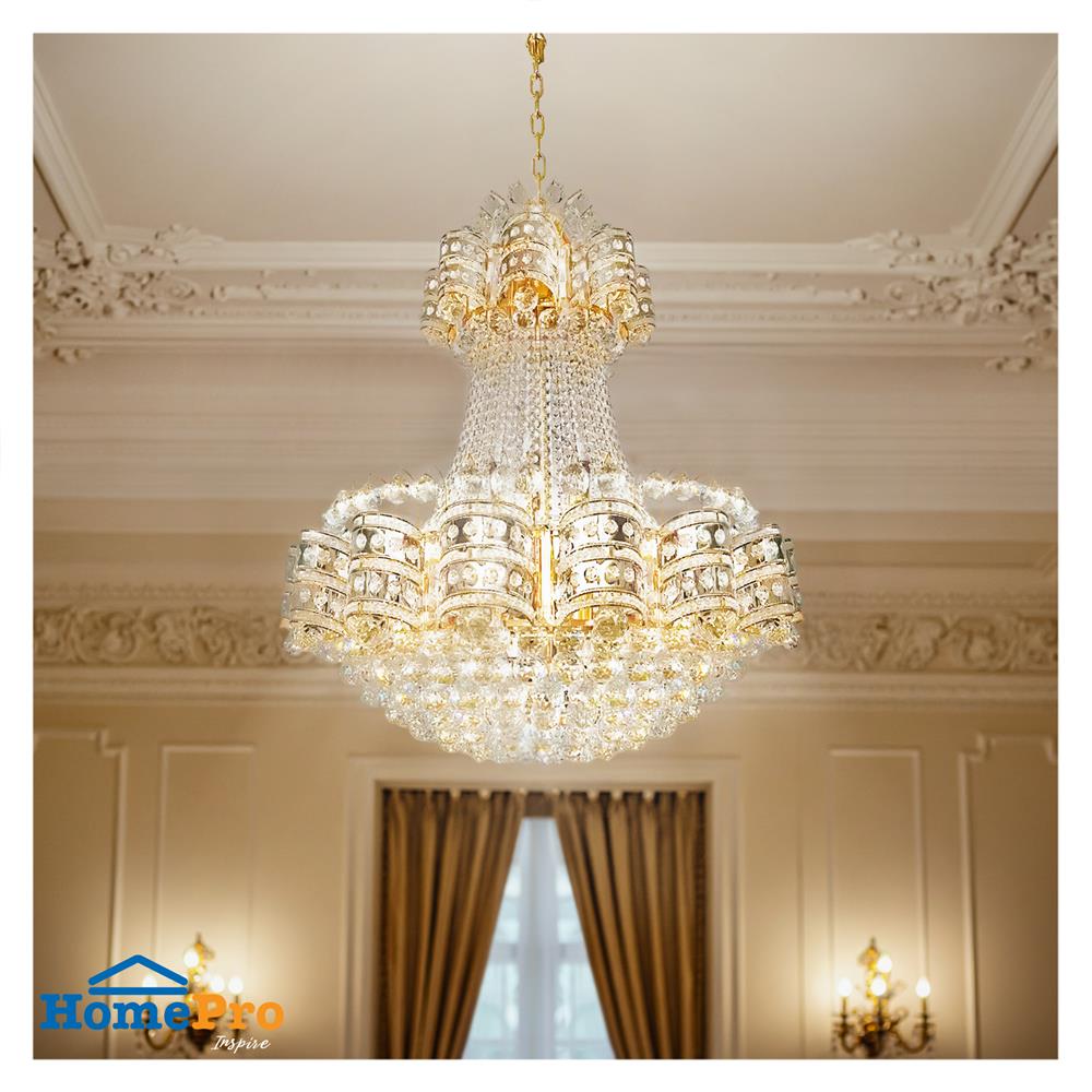 ไฟช่อ CARINI SC-1321 แก้ว/โลหะ สีเงิน/ ใส/ ทอง 26หัว