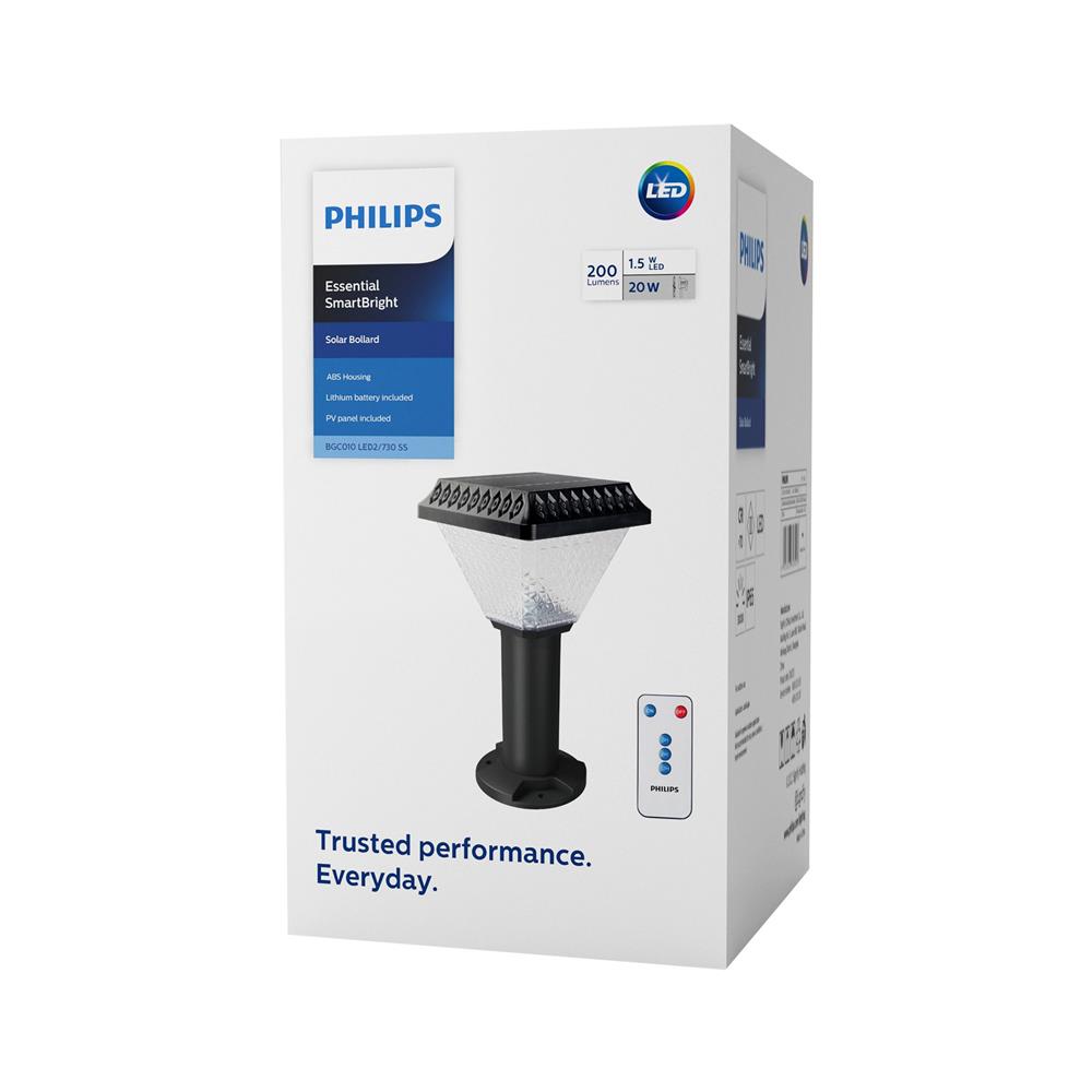 ไฟทางเดิน SOLAR PHILIPS BGC010 LED2/730 SS 1.5 วัตต์ WARM WHITE สีดำ