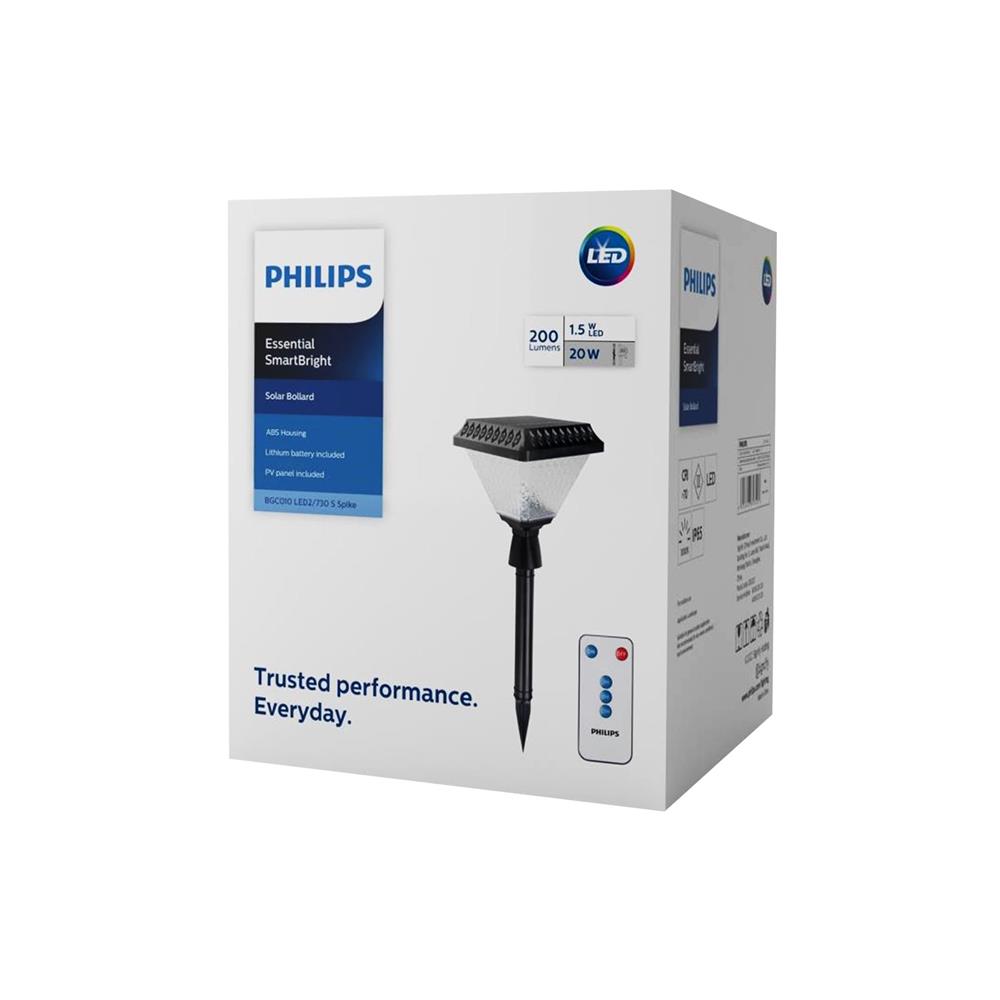 ไฟทางเดิน SOLAR PHILIPS BGC010 LED2/730 S SPIK 1.5 วัตต์ WARM WHITE สีดำ