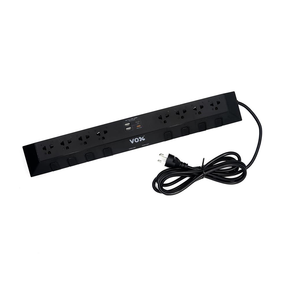 รางปลั๊ก STUDIO 8 ช่อง 8 สวิตซ์ 2 USB 2 TYPE-C 20 วัตต์ VOX F5ST3-DO02-8831 ความยาว 3 เมตร สีดำ