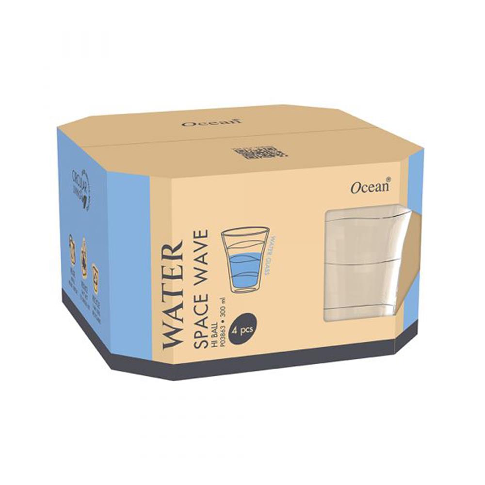 แก้วน้ำ 300 มล. OCEAN GLASS SPACE WAVE แพ็ก 4 ใบ