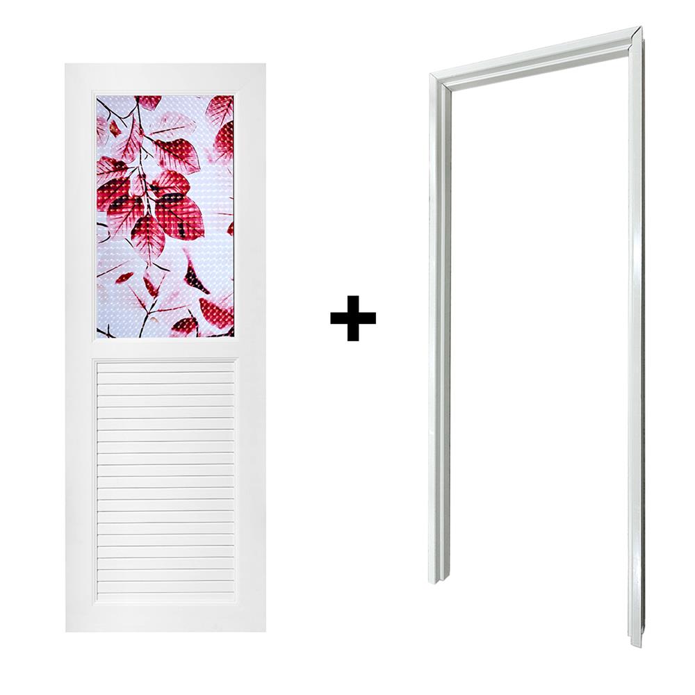 ชุดประตูห้องน้ำ UPVC AZLE ใบไม้แดง 70X200 ซม. สีขาว พร้อมวงกบ ไม่เจาะลูกบิด