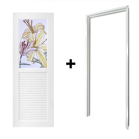 ชุดประตูห้องน้ำ UPVC AZLE ดอกลิลลี่ 70X200 ซม. สีขาว พร้อมวงกบ ไม่เจาะลูกบิด_3