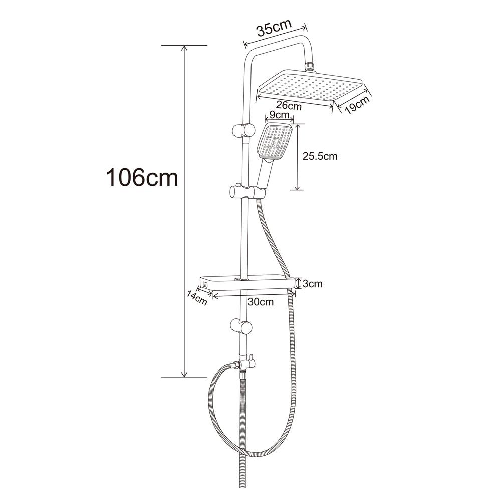 ฝักบัว RAIN SHOWER น้ำอุ่น RASLAND ALL-BLACK สีดำ