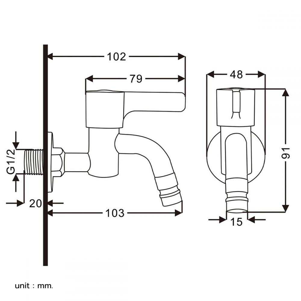 ก๊อกล้างพื้น 1 ทาง RASLAND RA BIB-BLK สีดำ
