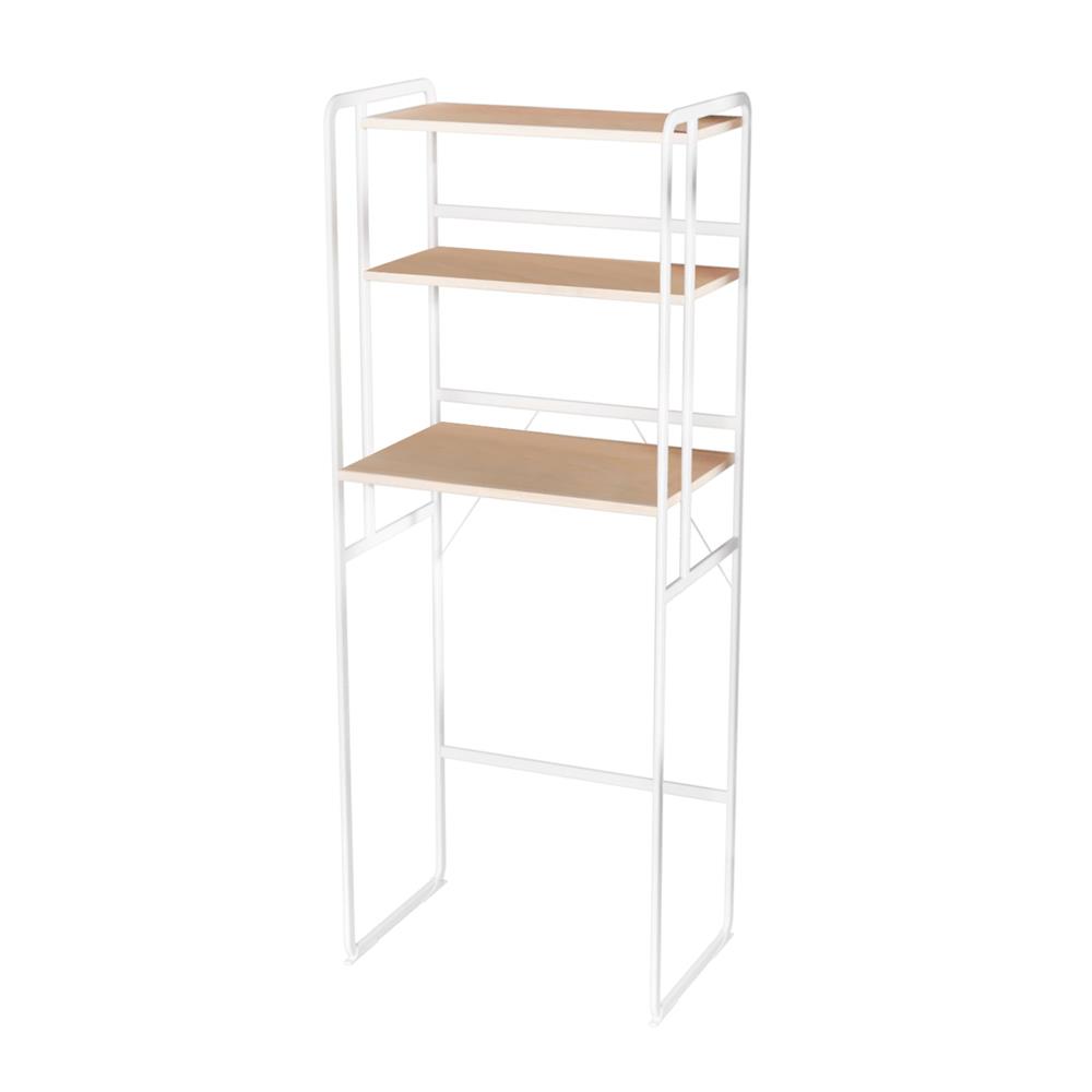 ชั้นคร่อมเครื่องซักผ้าพร้อมแผ่นชั้นไม้ PLIM สีขาว