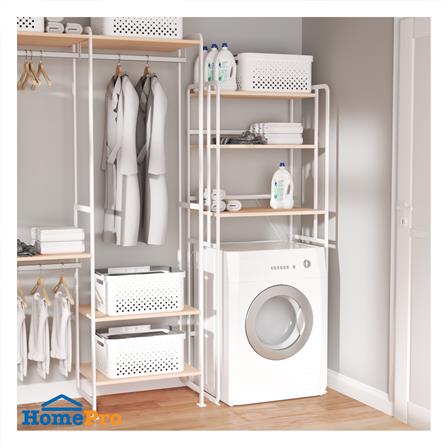 ชั้นคร่อมเครื่องซักผ้าพร้อมแผ่นชั้นไม้ PLIM สีขาว_2