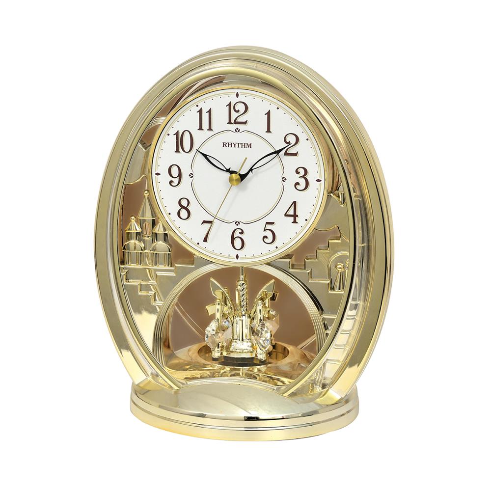 นาฬิกาตั้งโต๊ะพลาสติก RHYTHM 4SG768WT18 10X8 นิ้ว สีทอง