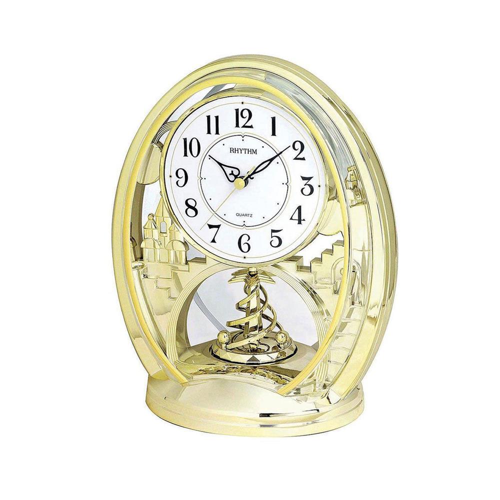 นาฬิกาตั้งโต๊ะพลาสติก RHYTHM 4SG768WR18 10X8 นิ้ว สีทอง
