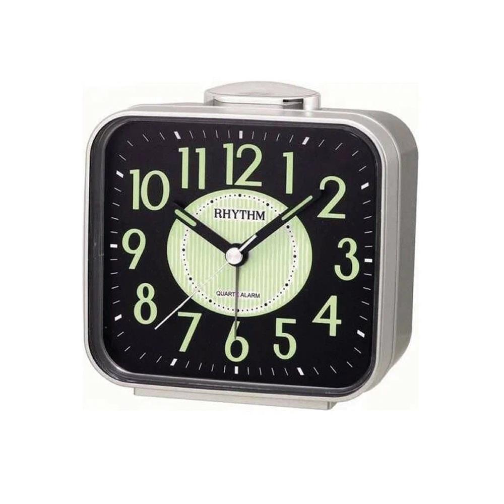 นาฬิกาตั้งโต๊ะพลาสติก RHYTHM CRA629NR19 3.5X3.5 นิ้ว สีเงิน