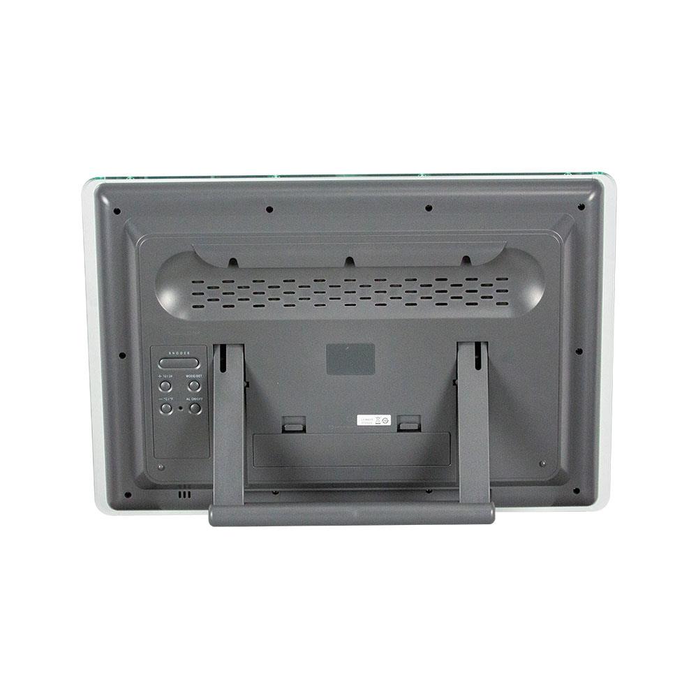 นาฬิกาตั้งโต๊ะพลาสติก RHYTHM LCW015NR19 11.5X15.5 นิ้ว สีขาว