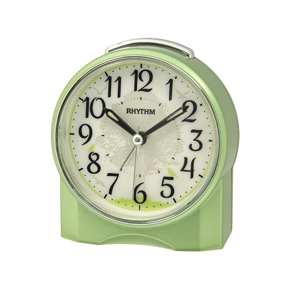 นาฬิกาตั้งโต๊ะพลาสติก RHYTHM CRE305NR05 4X3.5 นิ้ว สีเขียว