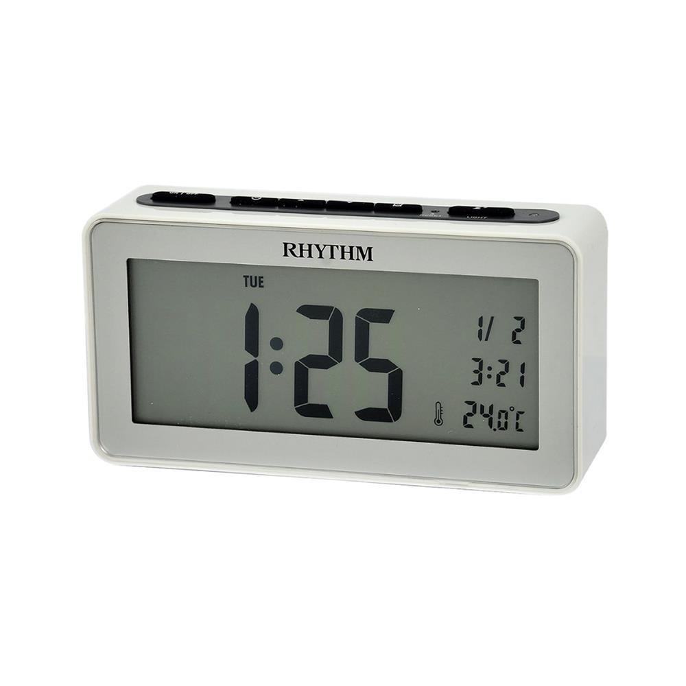 นาฬิกาตั้งโต๊ะพลาสติก RHYTHM LCT102NR03 3X6 นิ้ว สีขาว