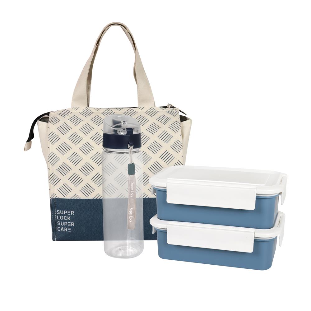 ชุดกล่องอาหาร+กระเป๋า SUPER LOCK SET PPP สีน้ำเงิน