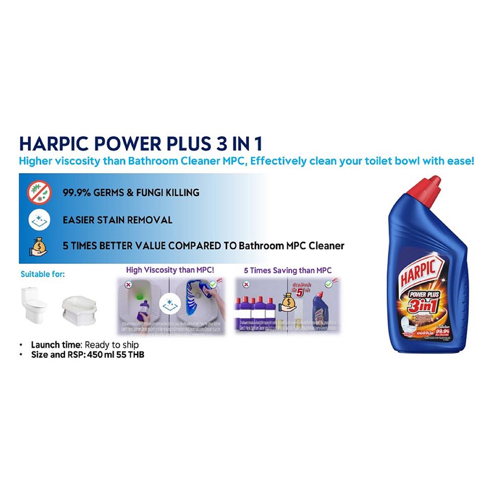 น้ำยาทำความสะอาดสุขภัณฑ์ HARPIC 450ml POWER PLUS 3 IN 1
