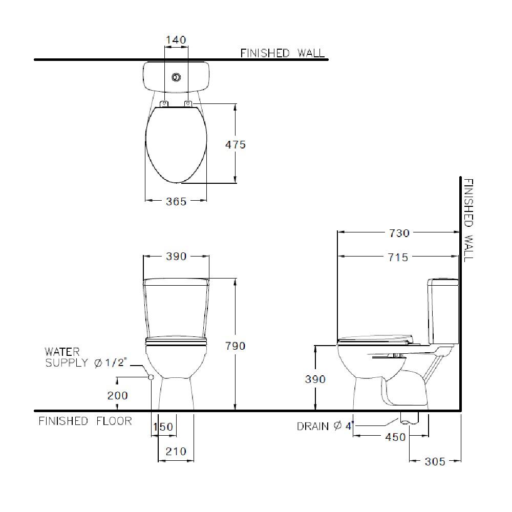 สุขภัณฑ์ 2 ชิ้น COTTO C13445 3/4.5 ลิตร สีขาว