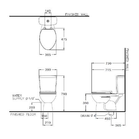 สุขภัณฑ์ 2 ชิ้น COTTO C13445 3/4.5 ลิตร สีขาว_1