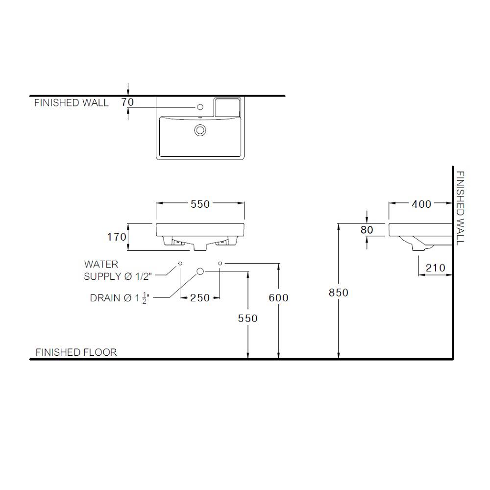 อ่างล้างหน้าแขวนพร้อมราวใต้อ่าง COTTO SC006317 สีขาว