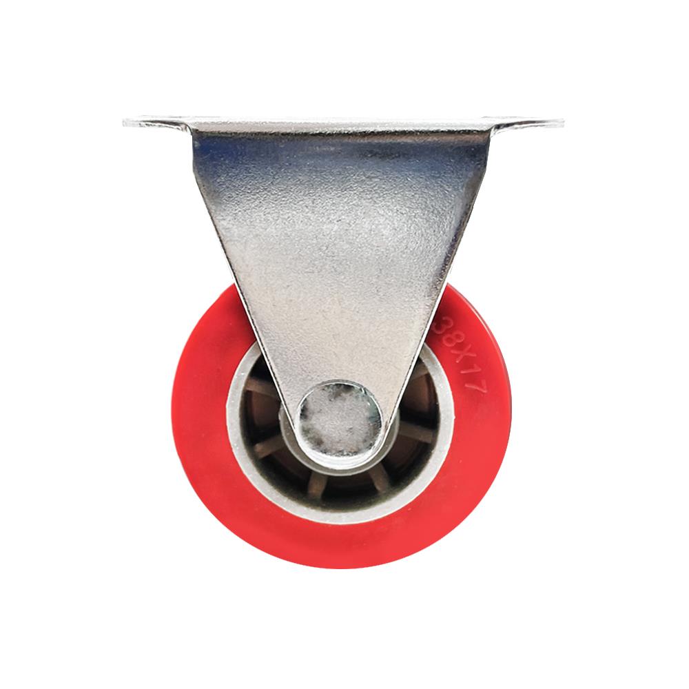 ลูกล้อโพลียูรีเทน LEON แป้นตาย ไม่มีเบรก 1.5 นิ้ว สีแดง