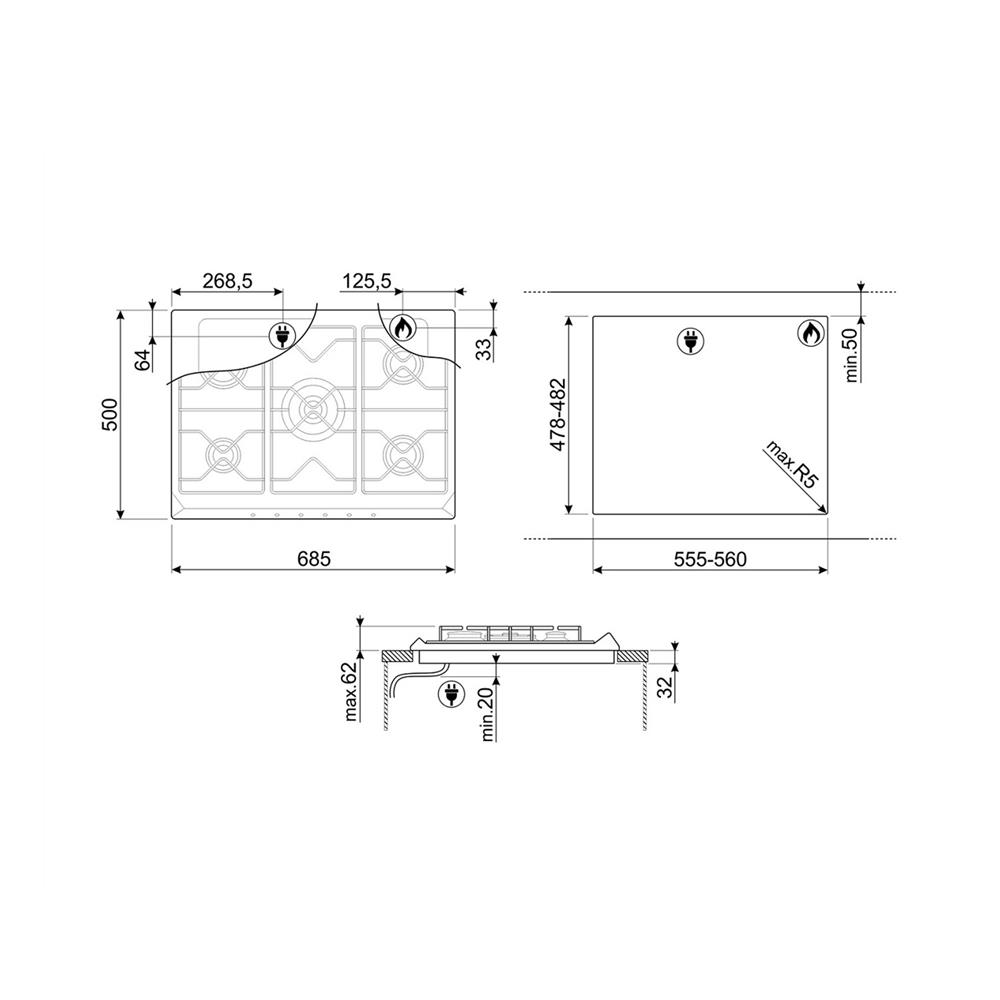เตาฝังแก๊ส SMEG SR975PGH 70 ซม.