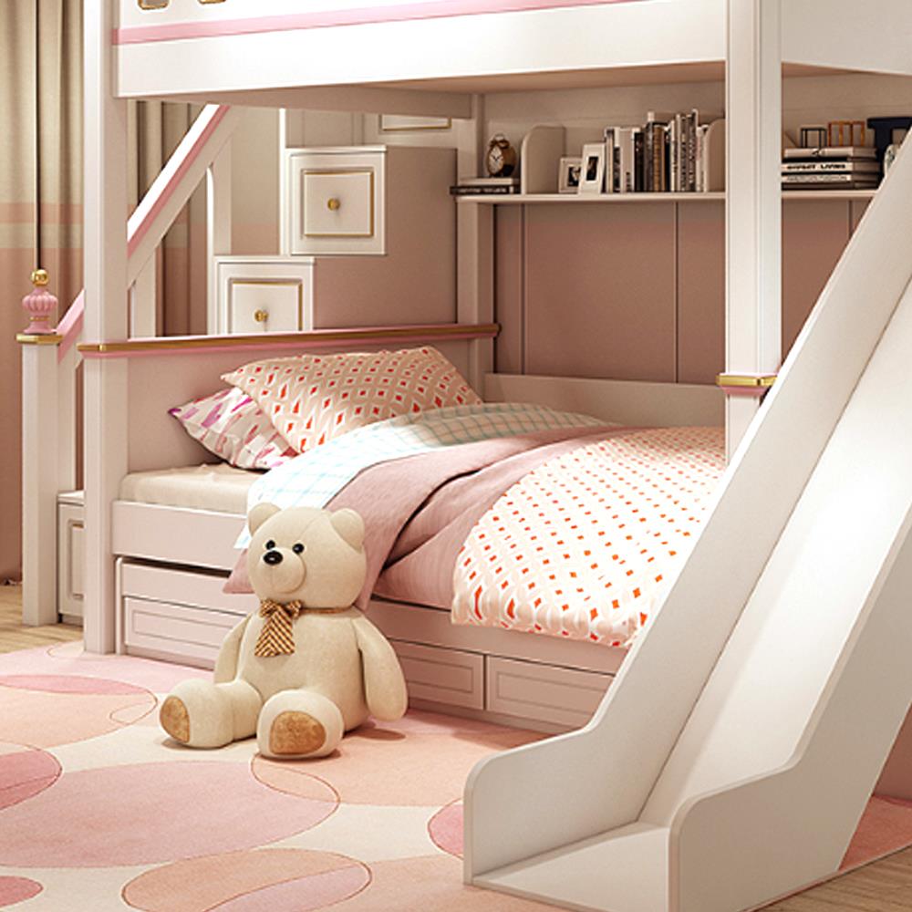 เตียง 2 ชั้น 4 ฟุต DREAM CAR KID QUEEN SLIDER 1007-4 สีชมพู/ขาว