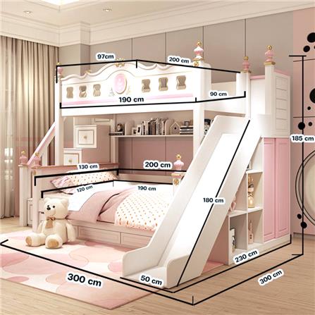 เตียง 2 ชั้น 4 ฟุต DREAM CAR KID QUEEN SLIDER 1007-4 สีชมพู/ขาว_10