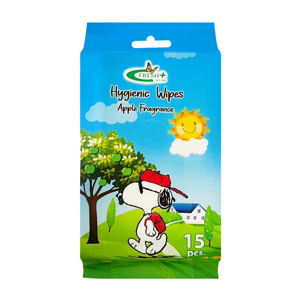 ผ้าเช็ดทำความสะอาดผิว FRESH PLUS SNOOPY แพ็ก 15 แผ่น กลิ่นแอปเปิ้ล