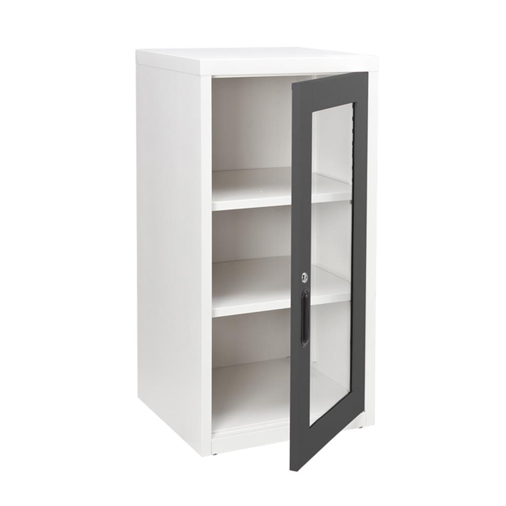 ตู้เหล็กบานเปิดกระจก KIOSK UDB-2 G1 สีขาว/เทา