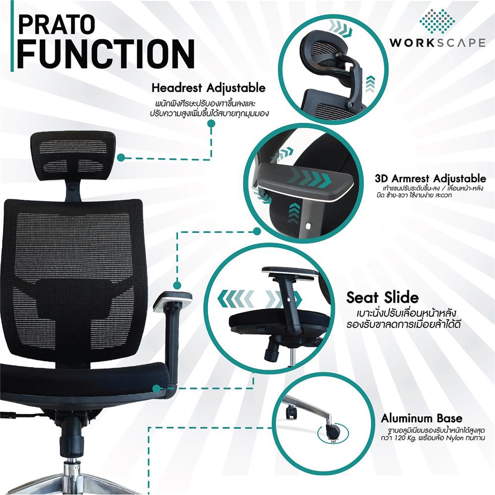 เก้าอี้สำนักงาน WORKSCAPE PRATO EM-209E สีดำ