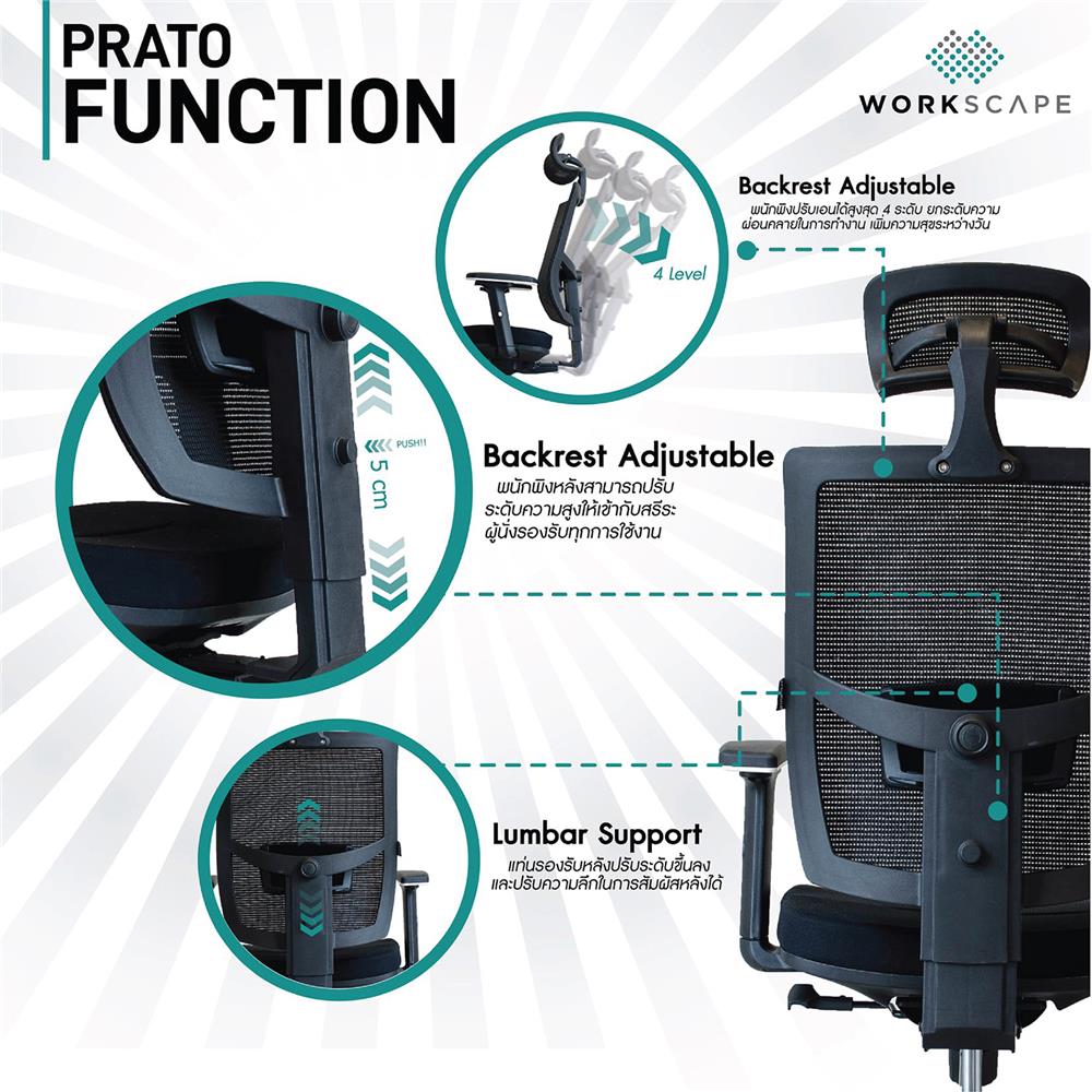 เก้าอี้สำนักงาน WORKSCAPE PRATO EM-209E สีดำ