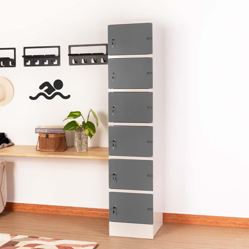 ตู้เหล็กสูงบานเปิดทึบ KIOSK ELK-6 สีขาว/สีเทา