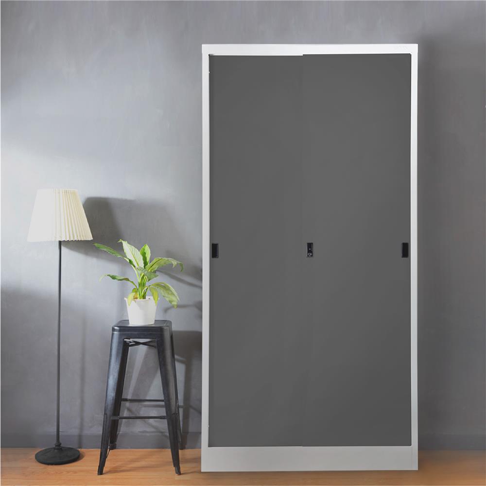 ตู้เหล็กบานเลื่อนทึบ KIOSK TM-90 สีขาว/สีเทา